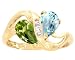 14K Yellow or White Gold Twosome Pear Gemstone Ring-Multi Peridot-Sky Blue Topaz-full, half sizes from 5-8.5