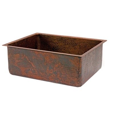 Premier Copper Products KSDB25199 25 Copper Hammered Kitchen Single Basin Sink