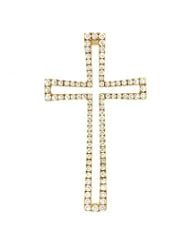 Ladies 18K Yellow Gold 0.91Ct Round Cut Diamond Designer Charm Cross Pendant 4.1Gr