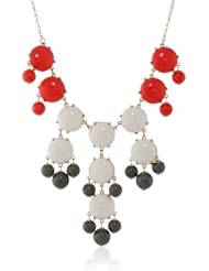 Multi-Color Cabochon Bib Statement Gold Tone Necklace, 25"+2.5" Extender