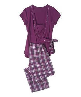 Nursing Wrap Top & Check Pyjama Bottoms Set Nursing Wrap Top & Check Pyjama Bottoms Set