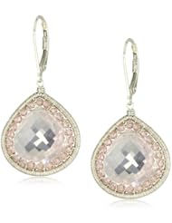 Dana Kellin Large Rose Quartz Heart Shape with Crystal Scalloped Edge Earrings