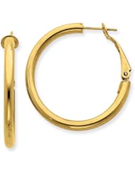 3mm, 14K Yellow Gold Omega Back Round Hoop Earrings, 30mm (1 1/8")