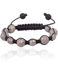 .925 Sterling Silver Diamond Pave Beads Handmade Macrame Cord Bracelet
