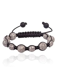 Sterling Silver Diamond Pave Black Onyx Beaded Macrame Cord Bracelet Jewelry By Socheec