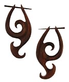 PABBIRING - Organic Hand Carved Sono Wood Earrings with Wood Post - From Indonesia - Sold as a Pair - 24mm x49mm