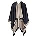 Cardigan Poncho Cape: Women Elegant Gray Grey Navy Blue Cardigan Shawl Wrap Sweater Coat for Winter (Navy Beige)