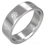 New Gents Stainless Steel Band Ring With Snowflakes Design, 6mm Wide.