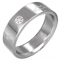 New Gents Stainless Steel Band Ring With Snowflakes Design, 6mm Wide.