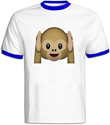 Mans Emoji Monkey Hear 100% Cotton RoyalBlue Small T-Shirt