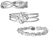 Sterling Silver Assorted-Design Toe Rings, Set of 3