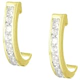  : 18kt Gold Over Sterling Silver Channel Hoop Earrings W/ Clear CZ