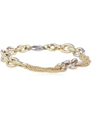 14k Italian Tri-Color Gold High Polished and Multi Strand Link Bracelet, 7.5"