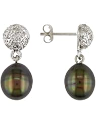 14k White Gold 8-8.5 MM Freshwater Cultured Pearl, and Diamond Drop Earrings (0.088 Cttw, G-H Color, I1-I2 Clarity)