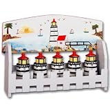5 Piece Spice Rack with Wooden Holder Lighthouses
