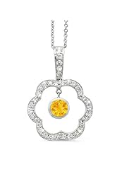 Open Carnation Floral Diamond Pendant With A Round Center Stone In 18K White Gold With A 0.40 ct. Genuine Citrine Center Stone.