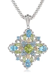 S&G Sterling Silver and 14k Yellow Gold Blue Topaz and Peridot Pendant Necklace, 18"
