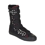 MENS Casual Calf Sneaker Boot Black Red Criss Cross Punk Rocker Emo