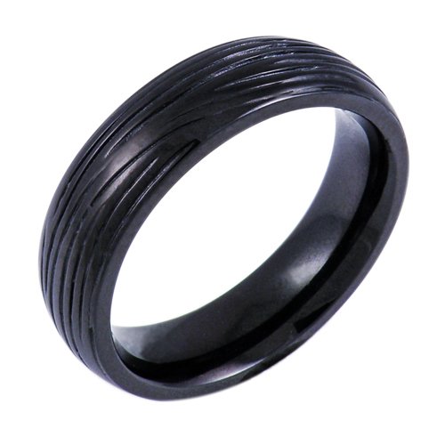 Mens Stainless Steel 6mm Band Ring with Black Plating, Size 10