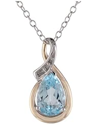 S&G Sterling Silver and 10k Yellow Gold Gemstone with Diamond Accent Pendant Necklace, 18"