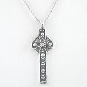 Decorative Celtic Cross Pendant in Sterling Silver on 16" Ball Chain, #8712