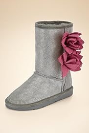 Younger Girls Leather Floral Corsage Warm Lined Boots