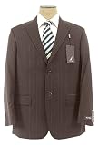Nautica Mens Single Breasted 2 Button Brown Pinstripe Wool Suit - Size 44R