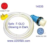 Conntek RV 30 Amp Male Plug To 50 Amp 125/250 Volt Locking Connector Cable with Glowing Strip (White, 25-Feet)