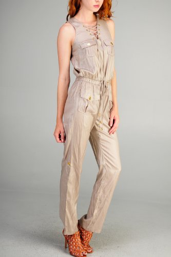 Women's Sleeveless Lace up Neckline Pant Jumpsuit