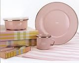 Golden Rabbit Baby PINK Crown Enamelware Children's Dinnerware Set