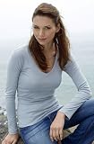 Bella Ladies L/S Sheer Rib Longer Length V-Neck Tee