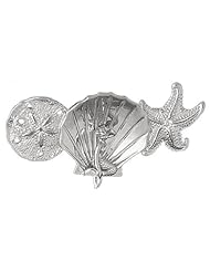 Clevereves 14K White Gold Pendant 3-D Sand Dollar, Shell with Mermaid, and Starfish 16 - Gram(s)