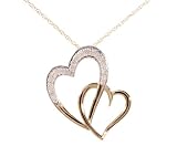 10k Yellow Gold Diamond Double Heart Pendant (1/10 cttw, I-J Color, I1-I2 Clarity), 18