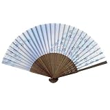 Japanese Silk Handheld Fan, Dandelions on Blue HF143
