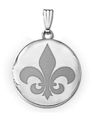 14k White Gold Round "Fleur de Lis" Locket 3/4 in x 3/4 in
