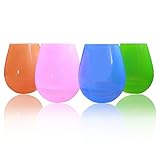 Kuke Set of 4 Unbreakable Silicone Wine Glasses Premium Food Grade Stemless Drinking Cups 12 OZ