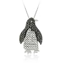 Sterling Silver Black Diamond Accent Filigree Penguin Pendant