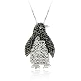 Sterling Silver Black Diamond Accent Filigree Penguin Pendant