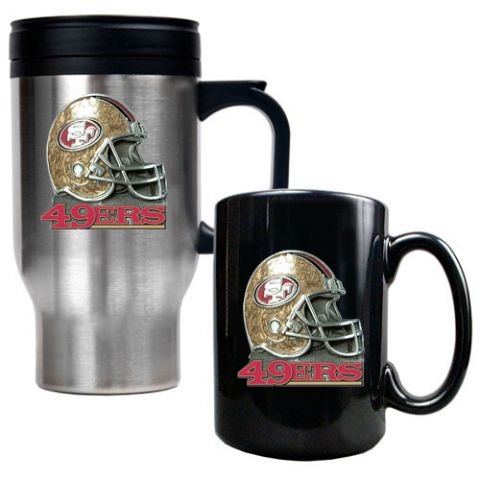 San Francisco 49ers Stainless Steel Travel Mug& Black Ceramic Mug Set