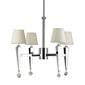 Candice Olson Margo 4 x 60-Watt Light Candle Base Chandelier, Chrome with Crystal Accents and Cream Poly/Silk Shades