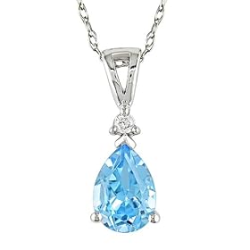 10K Gold Pear-Shape Swiss Blue Topaz Pendant Necklace - 17" by Blue-Topaz Necklaces