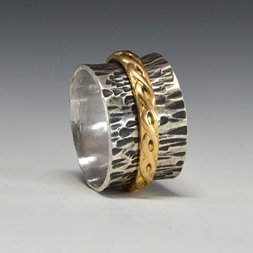 Textured Spinner Ring in Sterling Silver and Gold Fill by Laura Bracken Designs