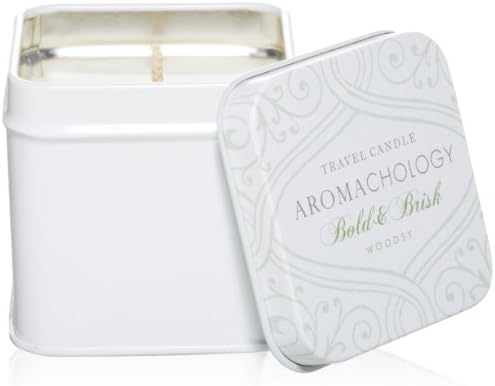AROMACHOLOGY Soy Wax Travel Candle, Bold &amp; Brisk Woodsy