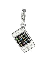 SilberDream Charm white enameled Smartphone, 925 Sterling Silver Charms Pendant with Lobster Clasp for Charms Bracelet, Necklace or Earring FC659
