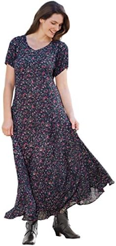 Women's Plus Size Short Sleeve Crinkle Dress (Royal Navy Print,2X)