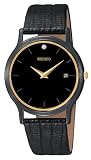 Seiko Men's Dress Black Leather Strap Watch #SKP333