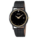 Seiko Mens Dress Black Leather Strap Watch #SKP333 by Seiko