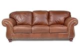 Capri 100% Full Aniline Dyed Cognac Nail Head Brazilian Leather Sofa