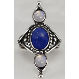 Sterling Silver Lapis and Rainbow Moonstone Ring, Made in the USA by The Silver Dragon