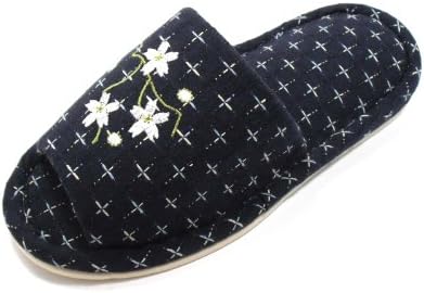 KNP29809-Japanese Cotton Indoor Women Slippers With Flower (L(9-10)39 L EU, BLUE)